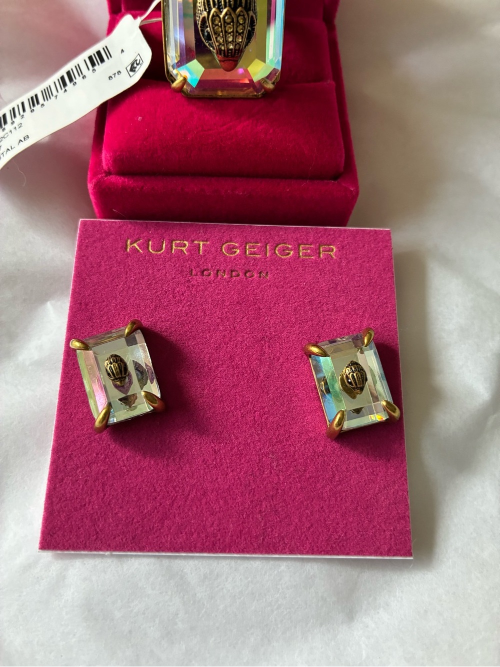 Kurt Geiger Gold-Tone Ring and Stud Earrings with Aurora Crystal, size 7 - Picture 9 of 10